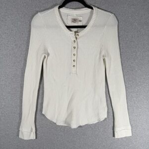 Faherty Legend Apres Waffle Knit Henley Shirt Women's S Ivory Thermal Stretch